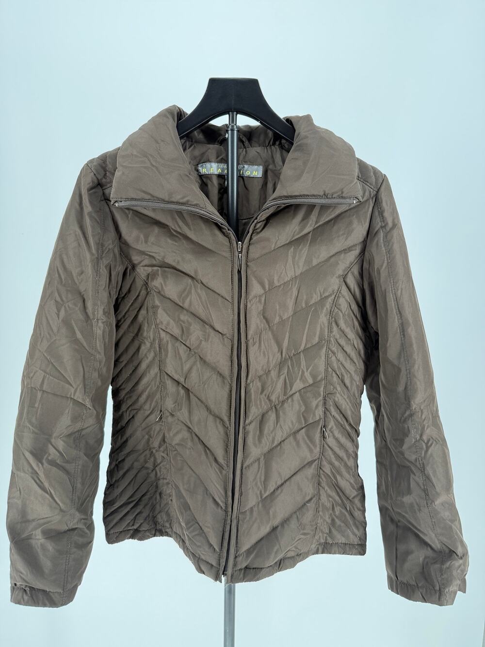 Kenneth Cole Reaction Womens Small Brown Down Puffer Jacket Chevron Quilted